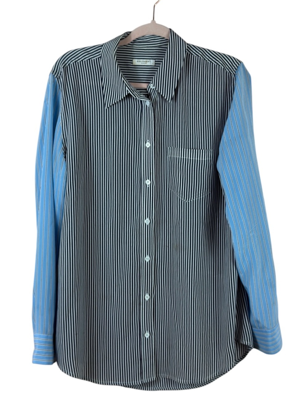Equipment womens size L blue striped silk button down collared blouse top